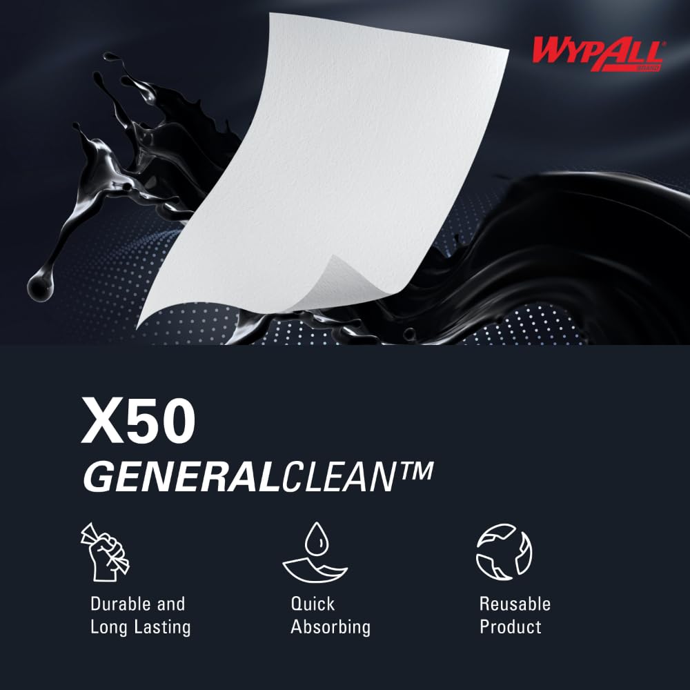 WypAll GeneralClean X50 Cloths Cleaning Wipes (35015), Jumbo, Strong Towels for Extended Use, White (1 Roll of 1,100 Sheets, 1,100 Sheet Total)