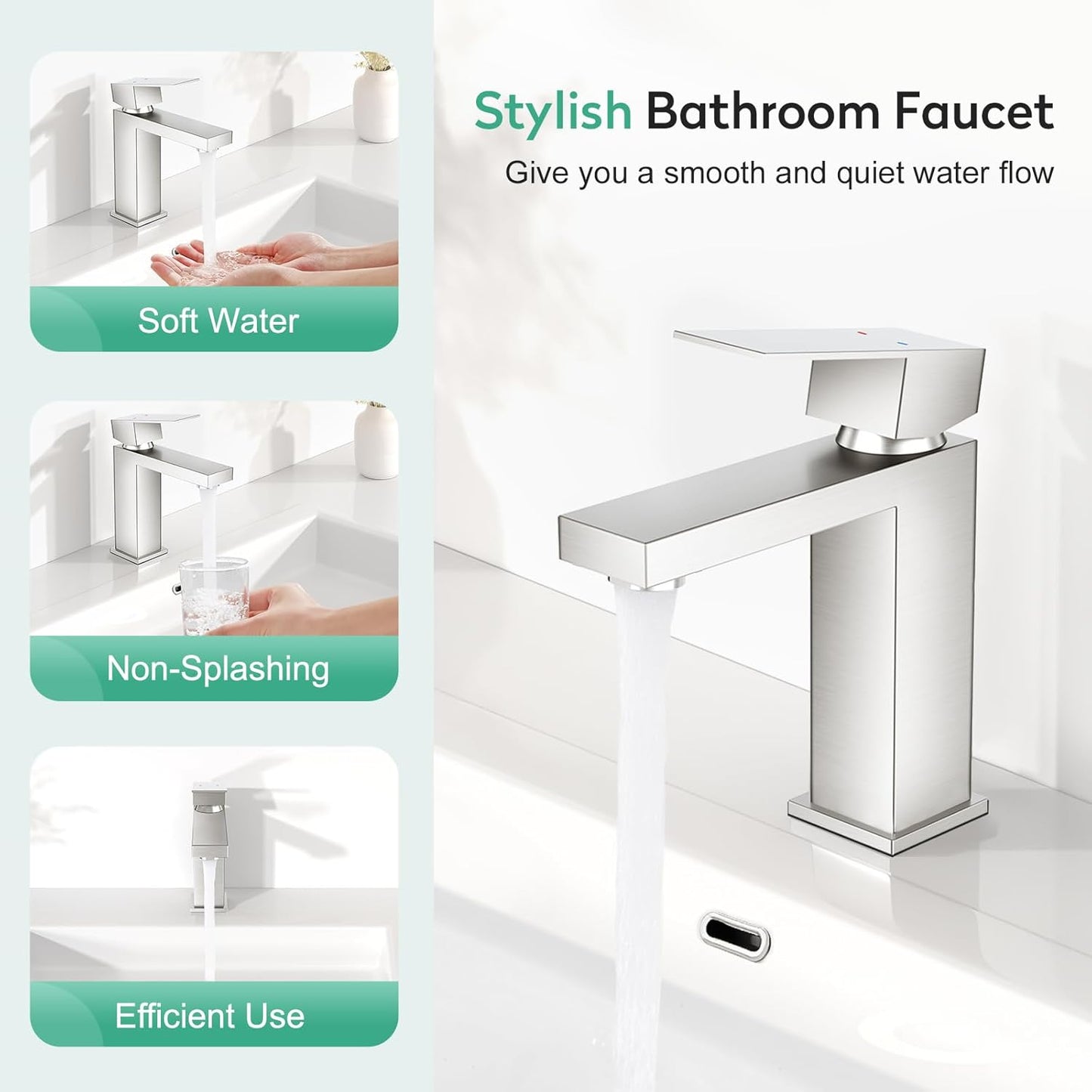 Faustina Brushed Bathroom Faucet,One Hole Bathroom Faucet Single Handle Bathroom Faucet with Pop Up Drain,Bathroom Vanity Faucet 1 Hole RV Sink Faucet Restroom Basin Faucet Stainless Steel