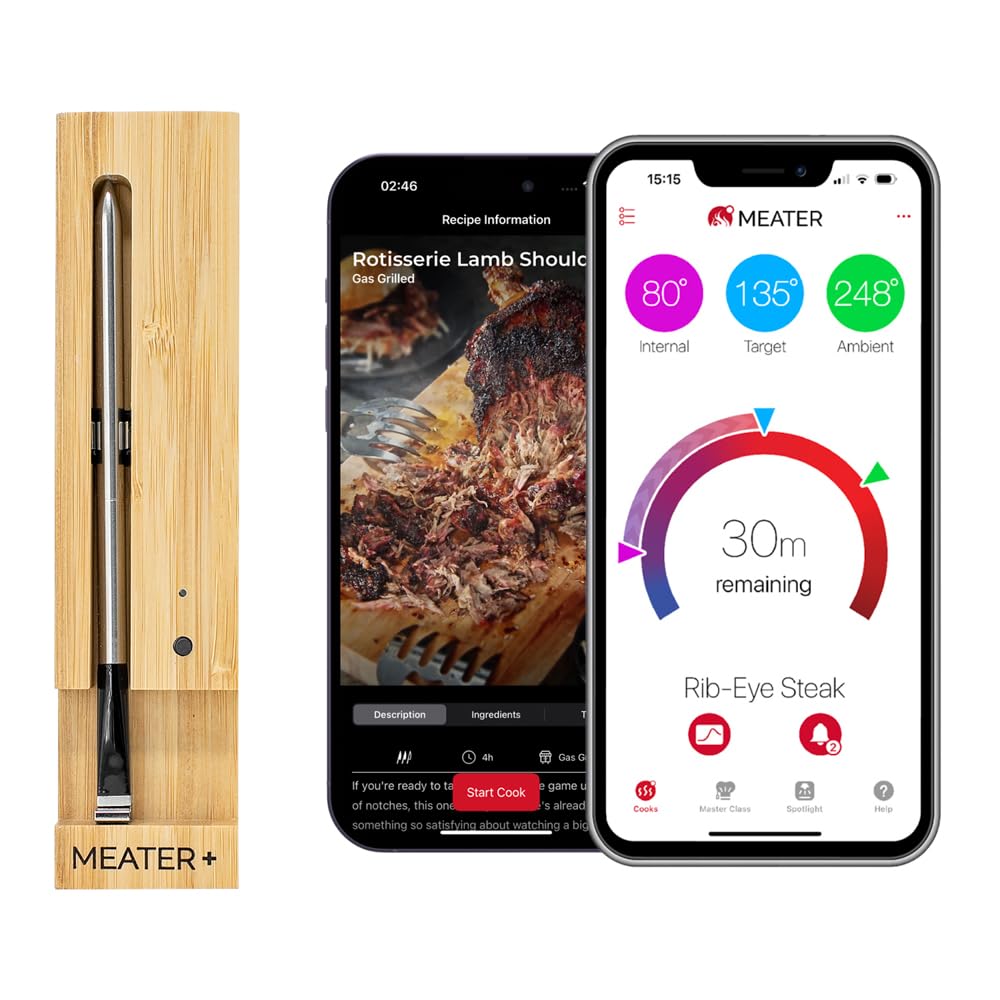 MEATER Plus: Smart Bluetooth Wireless Meat Thermometer Digital | BBQ, Grill, Oven, Smoker, Air Fryer, Kitchen | Perfect for Steak, Chicken, Turkey, and More | Delicous Recipes in App