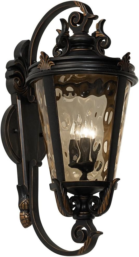 John Timberland Casa Marseille European Outdoor Wall Fixture Veranda Bronze Brown Ornate Scroll 36" Champagne Hammered Glass for Exterior House Porch Patio Outside Deck Garage Front Door Home