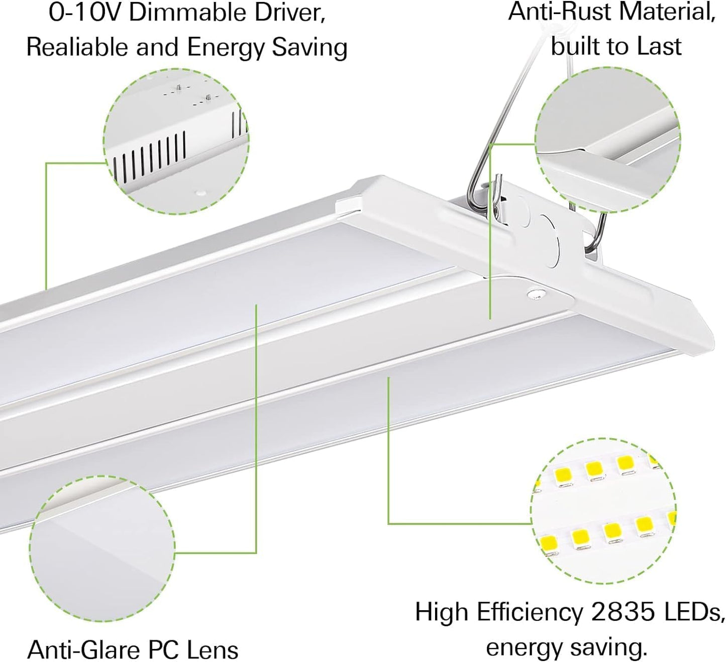 hykolity LED Linear High Bay Shop Light 2-Pack, 250W 31250LM 125LM/W,100-277V, 5000K Daylight 0-10V Dimmable, Led High Bay Lighting Fixtures for Garage Warehouse Workshop ETL
