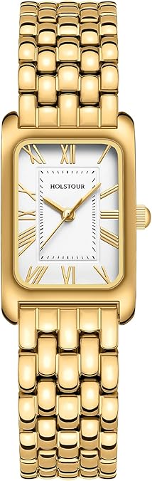 Watches for Women Vintage Bracelet Roman Dial Rectangular Case Gold Watch Waterproof with Tools