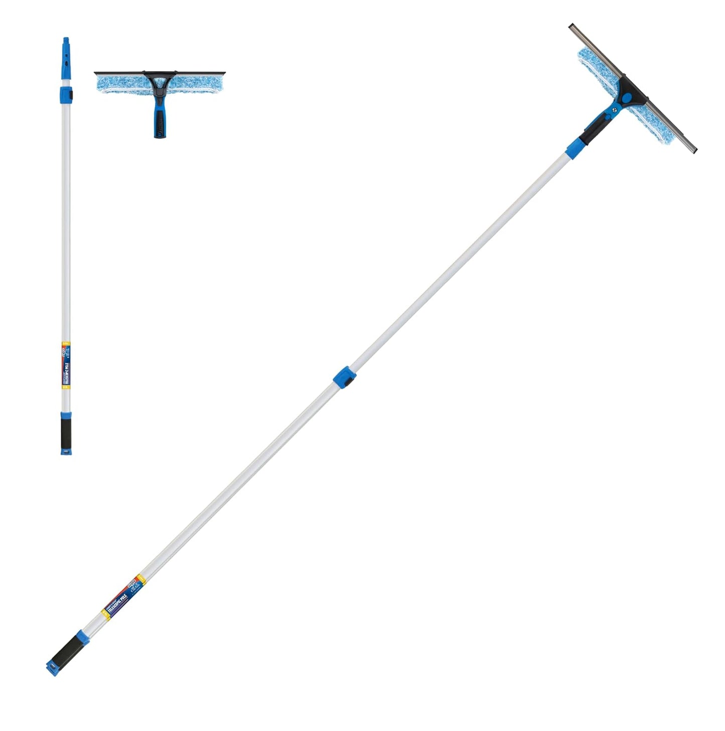 Professional 2-in-1 Squeegee and Scrubber, 14” Window Cleaning Tool and 8’ Connect & Clean Pole, Essential Glass Supplies for Commercial and Residential Use, Microfiber Sleeve