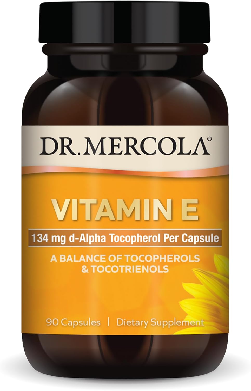 Dr. Mercola Vitamin E, 90 Servings (90 Capsules), 134 mg Per Capsule, Dietary Supplement, Supports Healthy Skin, Non-GMO