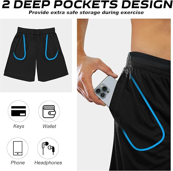 BALENNZ Athletic Shorts for Men with Pockets and Elastic Waistband Quick Dry Activewear