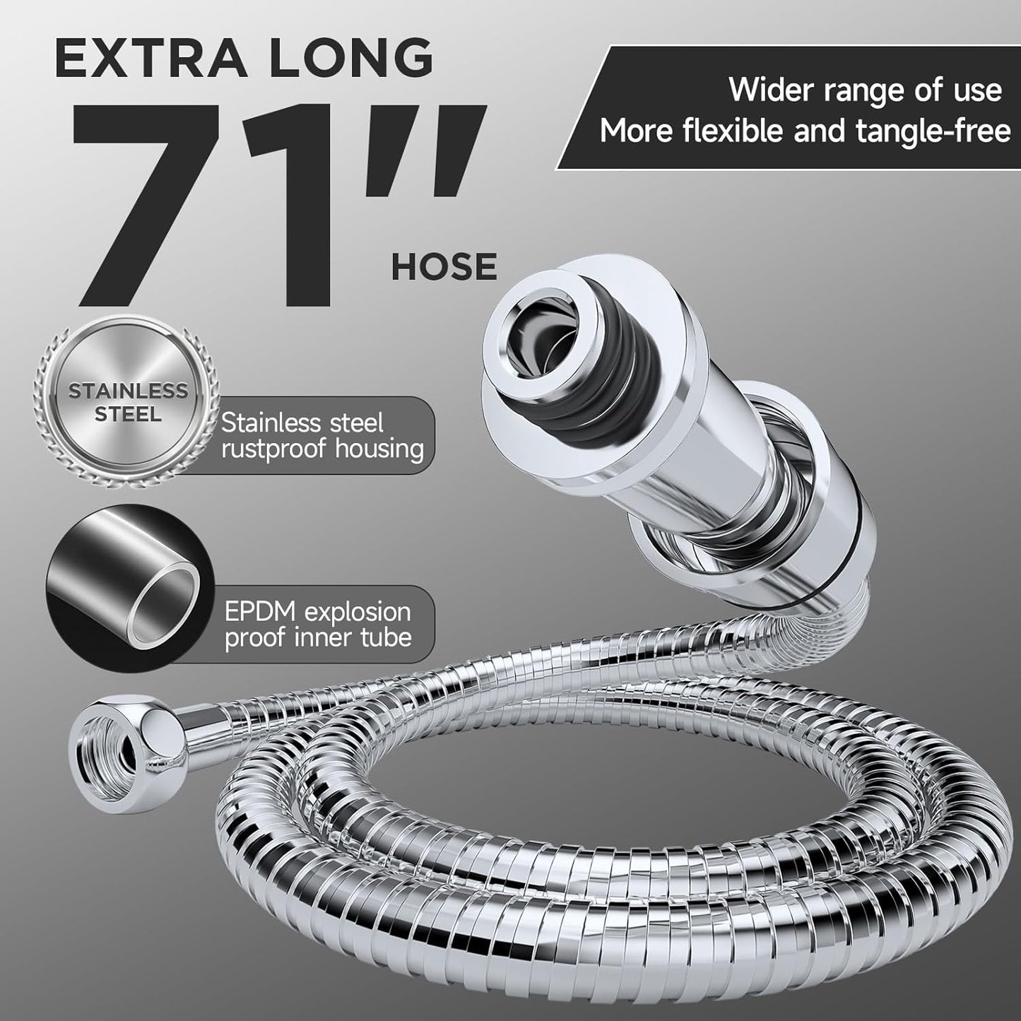 G-Promise All Metal 8 Inch Dual Square Shower Head with Handheld Spray Combo, Rain Shower Head, Adjustable Extension Arm, Smooth 3-Way Diverter, 71 Inch Extra Long Hose - A Bathroom Upgrade (Chrome)