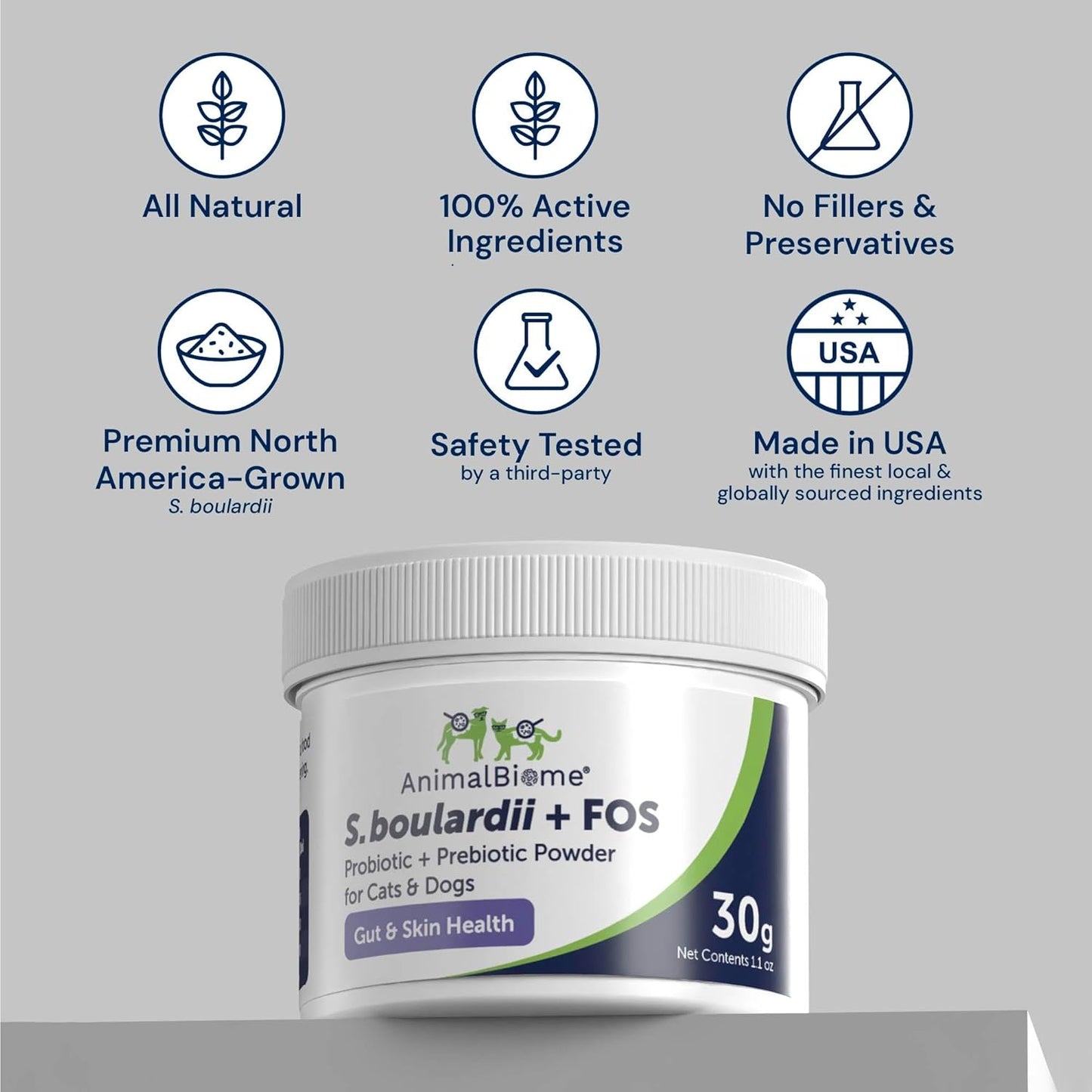 Pet Probiotics - S. boulardii + FOS Probiotic and Prebiotic Powder for Dogs and Cats 60g