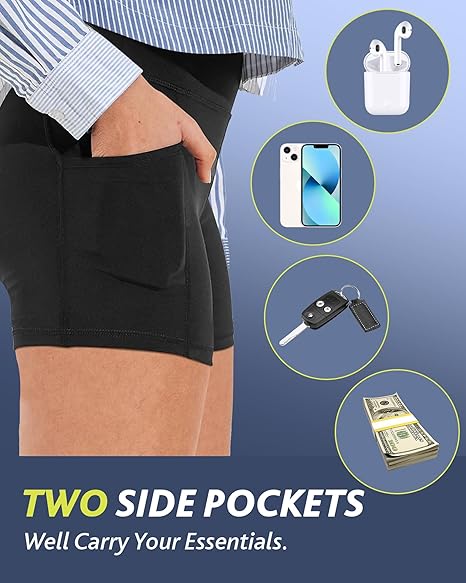 CAMPSNAIL Biker Shorts Women with Pockets - 3"/5"/8" High Waisted Workout Spandex Tummy Control Gym Running Yoga Shorts