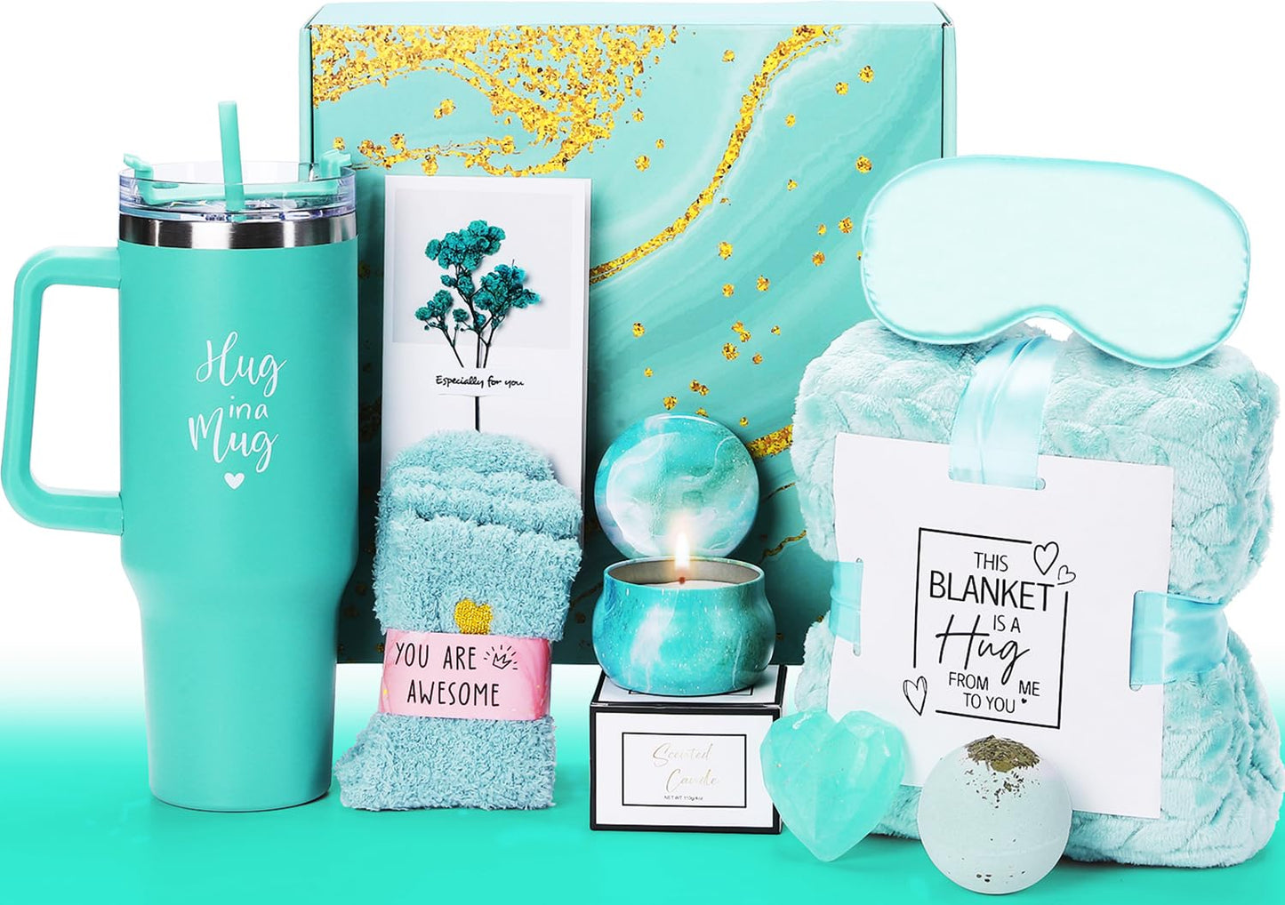 Gift Basket for Women, Best Birthday Gifts Set, Self Care Gift, Care Package, Get Well Soon Gift Box, Unique Ideas Spa Present Kit for Mom Girlfriend Her Sister Wife Friends Woman (Ocean)