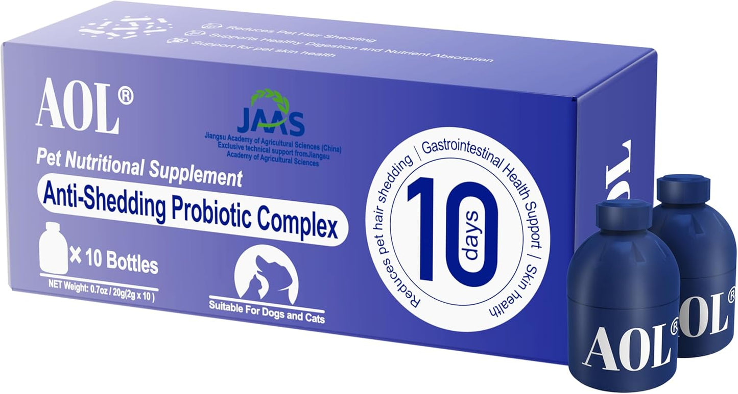 AOL Blue Bottle Probiotics - for Dogs and Cats with Hair Loss Symptoms, containing Iron + Zinc + Manganese - Improves Hair Shine - Improves intestinal Health and Immunity - Relieves Diarrhea