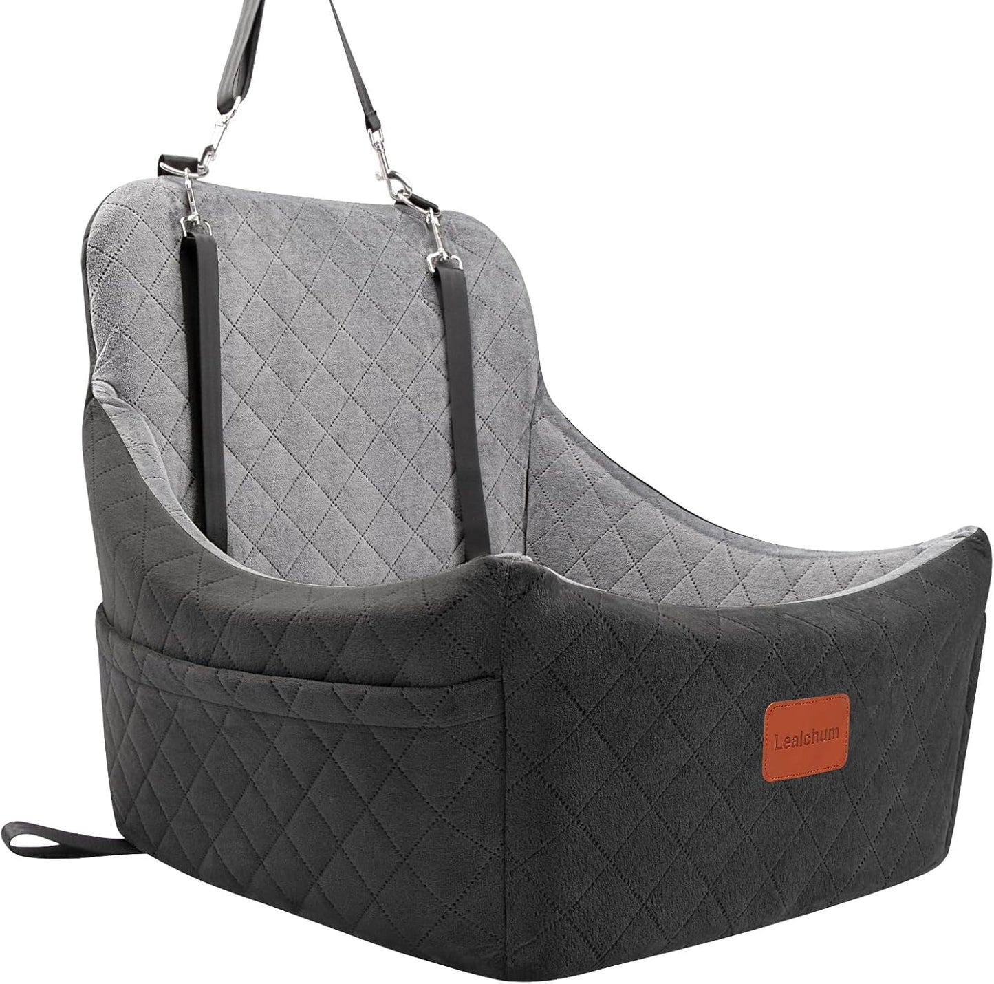 Dog Car Seat for Dogs Up to 35lbs,Car Dog Bed Easy to Install,Medium Dog Car Seat with Adjustable Straps and Anti Slip Bottom,Fully Detachable and Washable(Black/Grey,Medium)