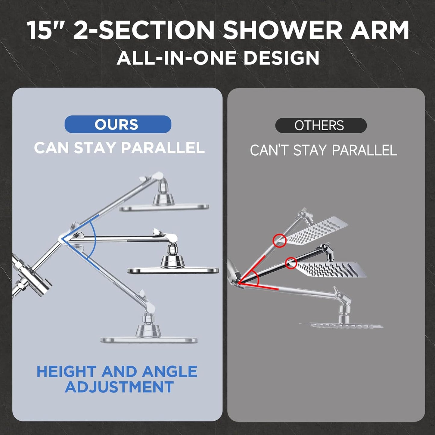 G-Promise All Metal 8 Inch Dual Square Shower Head with Handheld Spray Combo, Rain Shower Head, Adjustable Extension Arm, Smooth 3-Way Diverter, 71 Inch Extra Long Hose - A Bathroom Upgrade (Chrome)