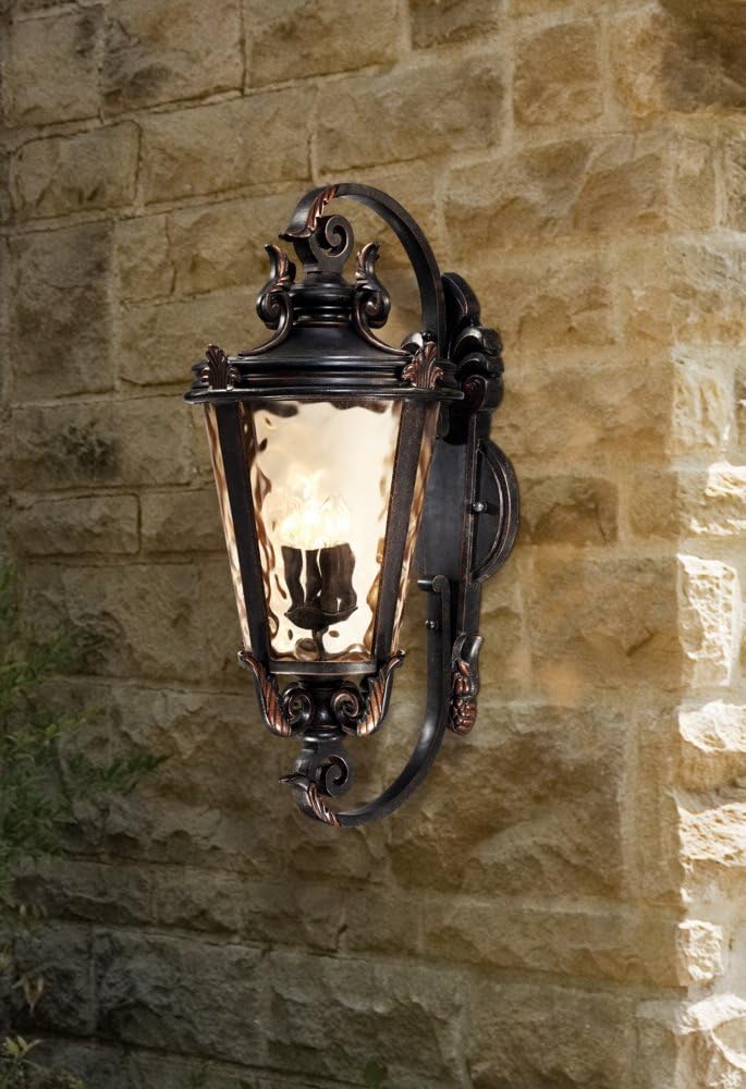 John Timberland Casa Marseille European Outdoor Wall Fixture Veranda Bronze Brown Ornate Scroll 36" Champagne Hammered Glass for Exterior House Porch Patio Outside Deck Garage Front Door Home