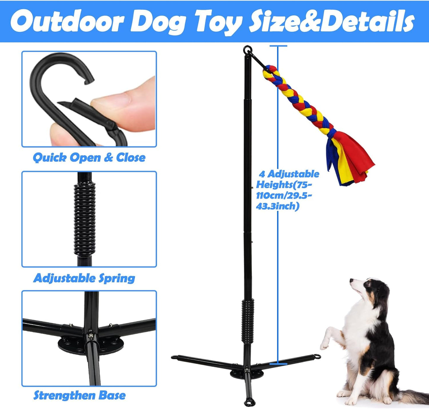 Tether Tug Outdoor Dog Toy,Interactive Exercise Game in Yard Park Tug of War for Large Medium Small Dog with 2 Rope Toy and Bell Pull Chase and Solo Play