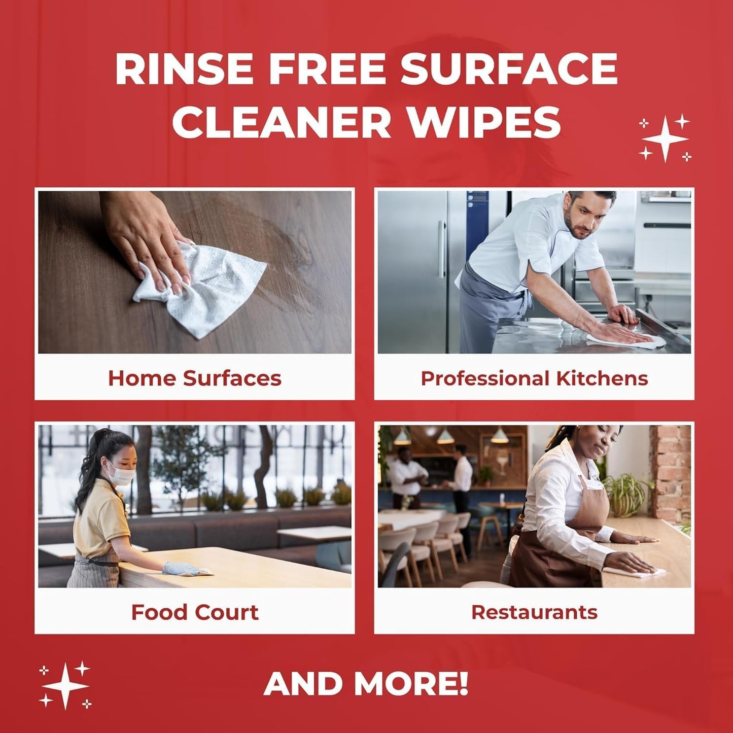 HandyClean Rinse-Free Food Contact Sanitizing Wipes Pouch, Multi Surface Cleaning Supplies for Kitchen and Professional Setting (72 Wipes Each)