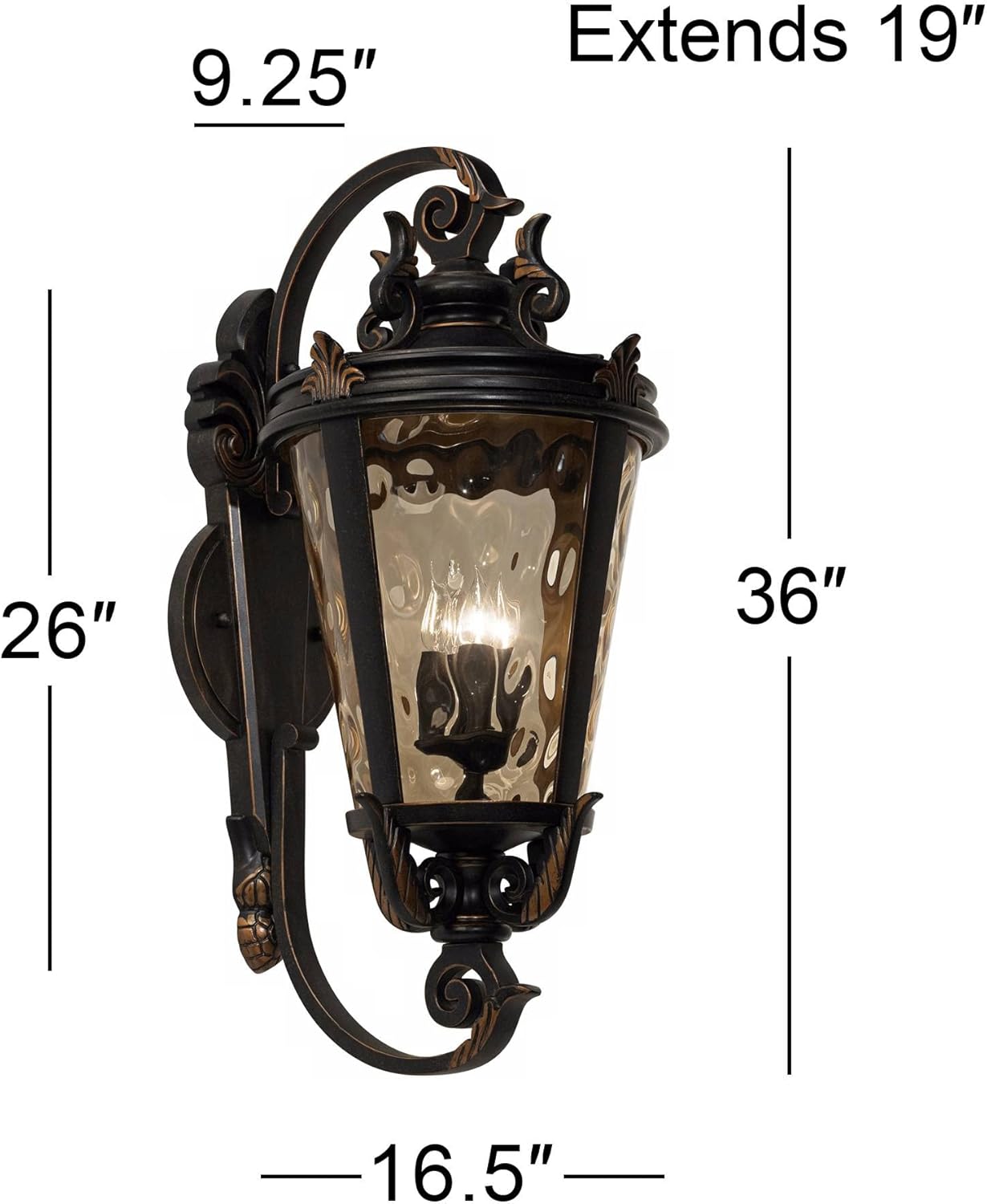John Timberland Casa Marseille European Outdoor Wall Fixture Veranda Bronze Brown Ornate Scroll 36" Champagne Hammered Glass for Exterior House Porch Patio Outside Deck Garage Front Door Home
