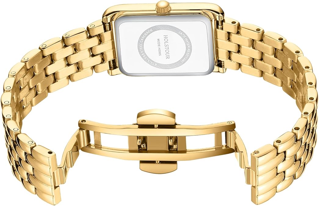 Watches for Women Vintage Bracelet Roman Dial Rectangular Case Gold Watch Waterproof with Tools