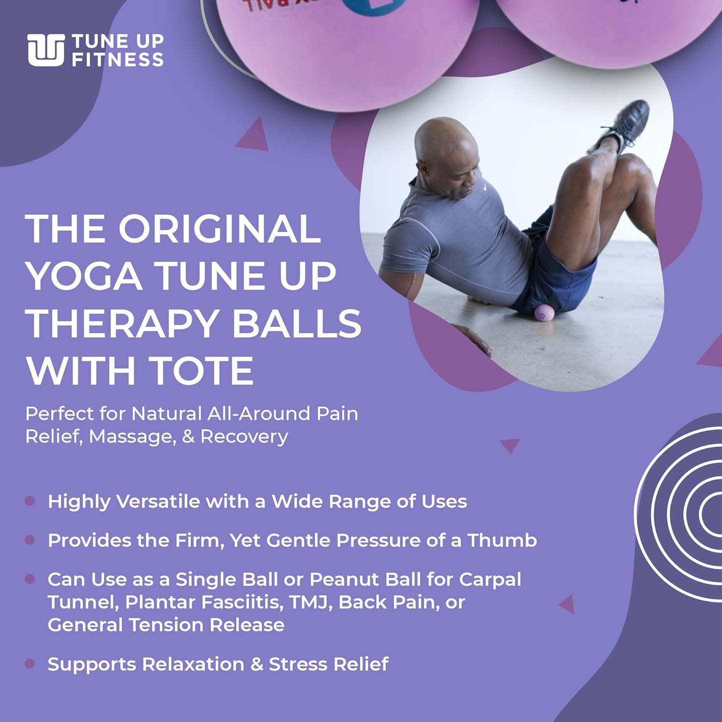 YOGA TUNE UP® Therapy Balls in Tote by Tune Up Fitness - Massage Balls for Trigger Point, Pressure Point & Myofascial Release - Use as Single or Peanut Ball for Pain Relief & Relaxation (Deep Purple)