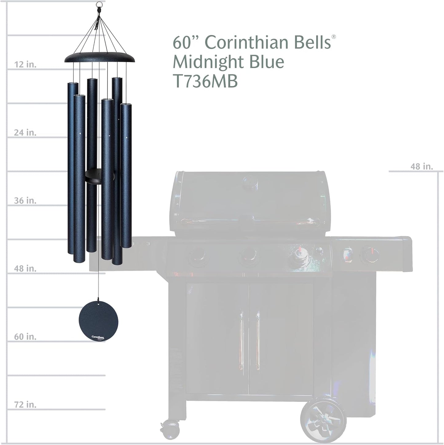 Corinthian Bells by Wind River - 60 inch Midnight Blue Wind Chime for Patio, Backyard, Garden, and Outdoor Decor (Aluminum Chime) Made in The USA
