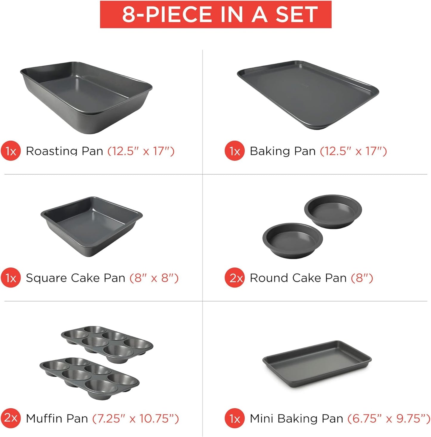 Elbee Home Set of 8 Durable Non-Stick Carbon Steel Baking Bricks for Easy Storage