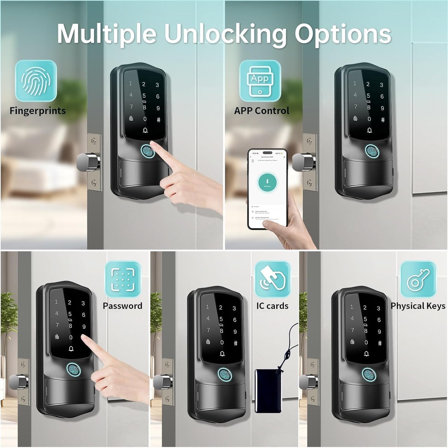 Smart Front Door Lock, Fingerprint Keyless Entry Door Lock with TUYA App Control, Auto Lock, Electronic Digital Locks with Touch Keypad, IP65 - Black