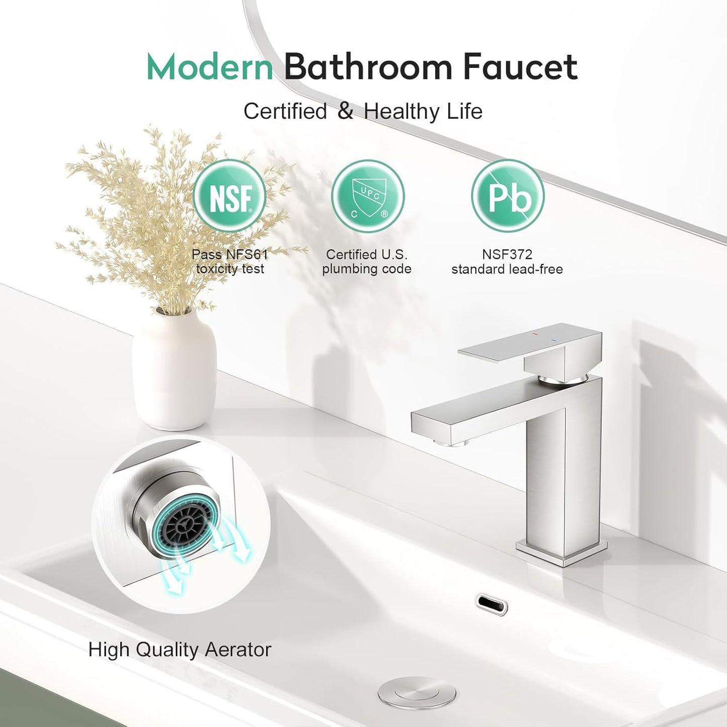 Faustina Brushed Bathroom Faucet,One Hole Bathroom Faucet Single Handle Bathroom Faucet with Pop Up Drain,Bathroom Vanity Faucet 1 Hole RV Sink Faucet Restroom Basin Faucet Stainless Steel