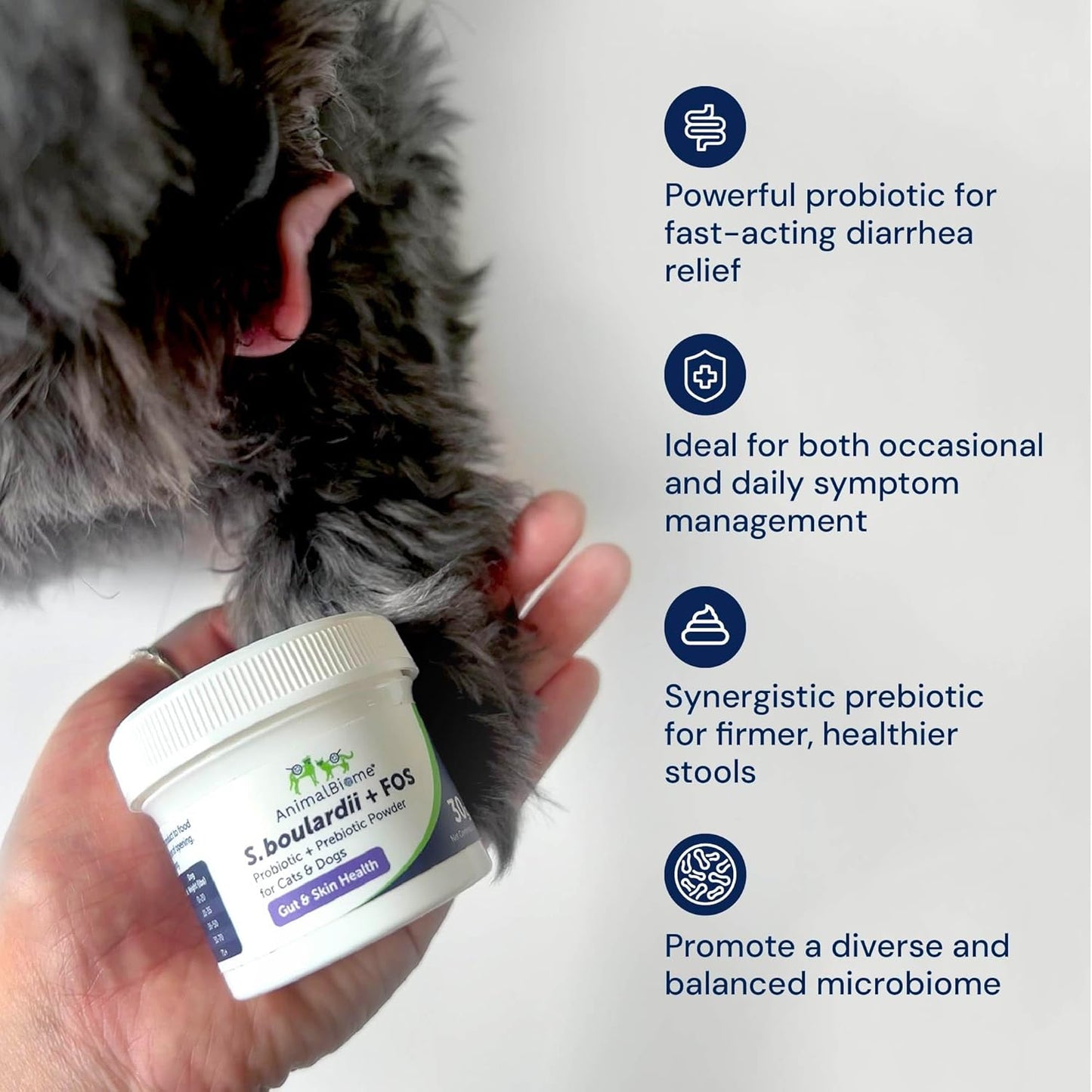 Pet Probiotics - S. boulardii + FOS Probiotic and Prebiotic Powder for Dogs and Cats 60g