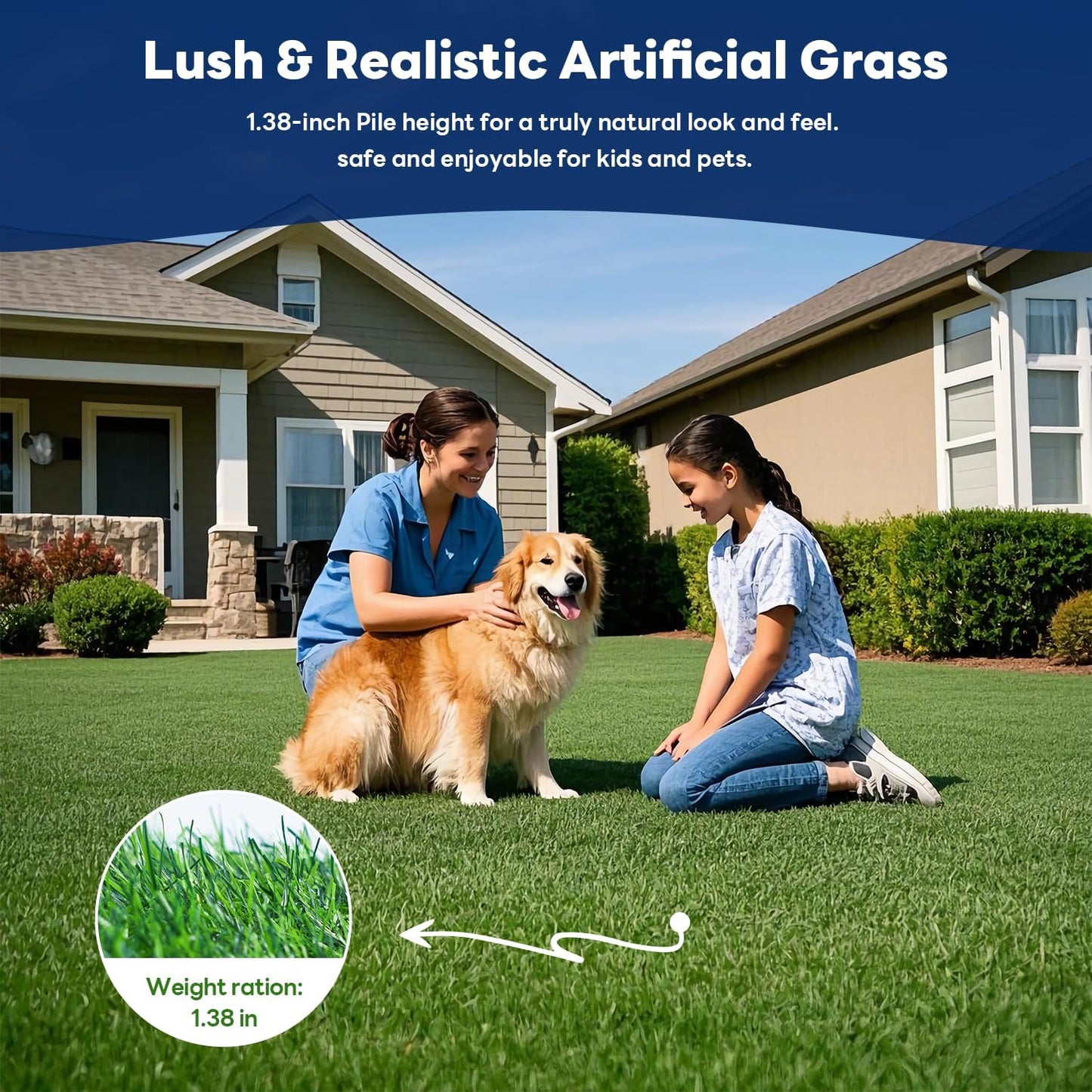 Artificial Grass Turf 4x6 FT, 1.38" Thickened Realistic Fake Grass Mat, Indoor/Outdoor Synthetic Lawn with Drainage Holes, UV Resistant Low Maintenance Carpet for Garden, Patio, Pets