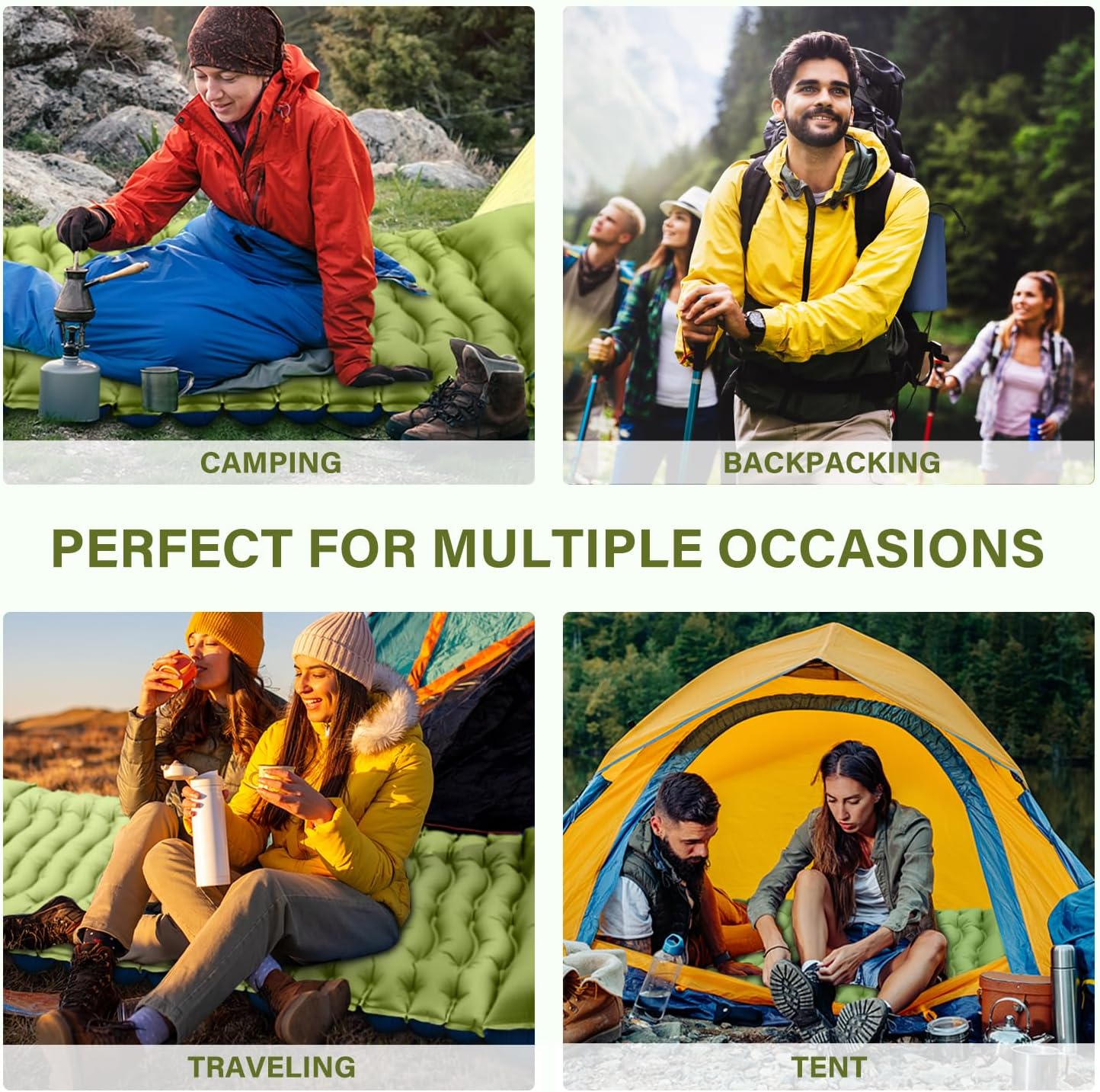 Yuzonc Camping Sleeping Pad, Ultralight Camping Mat with Pillow Built-in Foot Pump Inflatable Sleeping Pads Compact for Camping Backpacking Hiking Traveling Tent