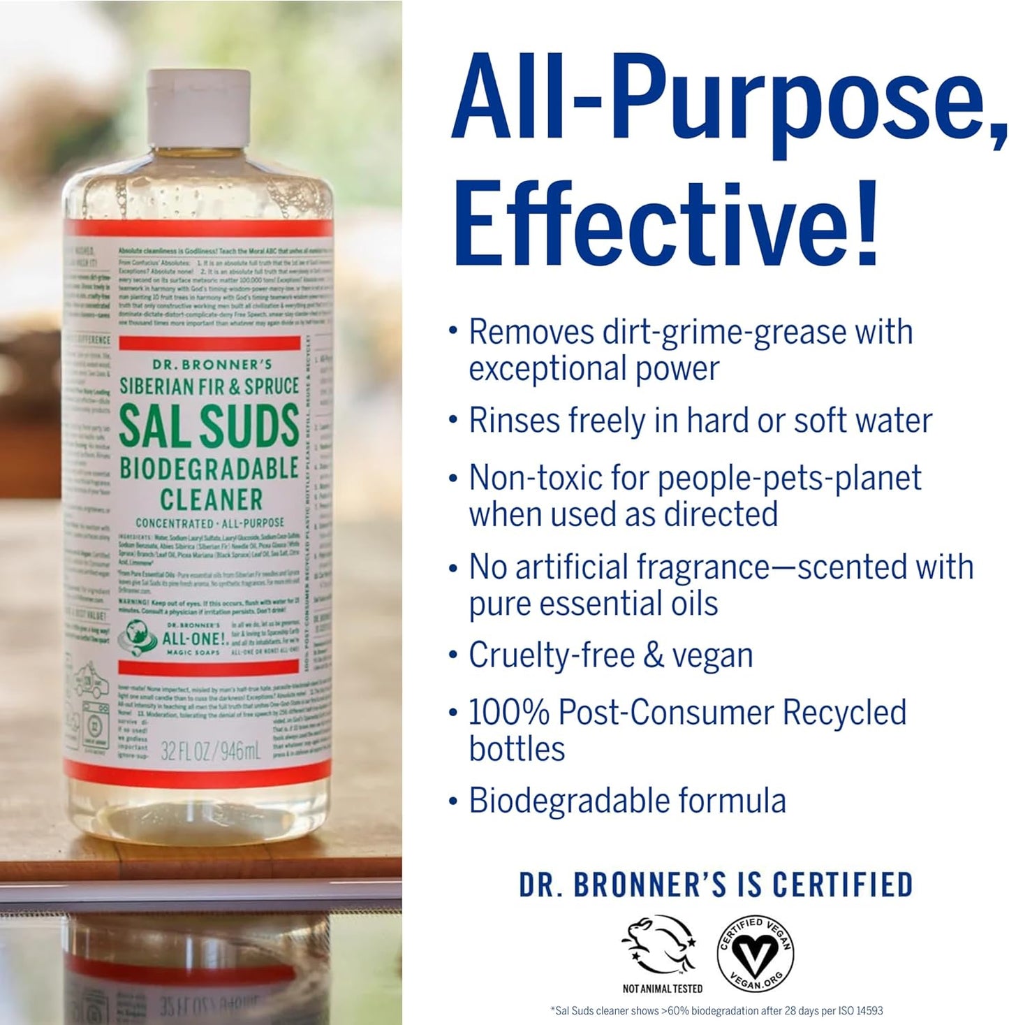 Sal Suds Biodegradable Cleaner (1 Gallon) - All-Purpose, Pine Cleaner for Floors, Laundry and Dishes, Concentrated, Cuts Grease and Dirt, Powerful Formula