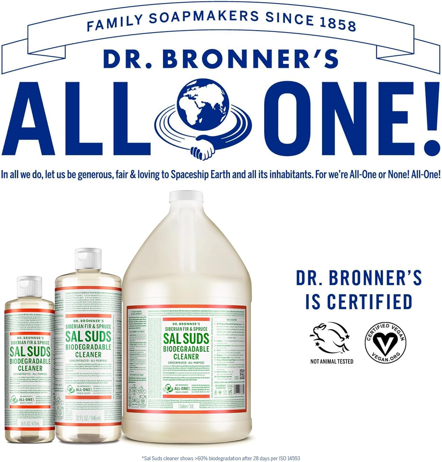 Sal Suds Biodegradable Cleaner (1 Gallon) - All-Purpose, Pine Cleaner for Floors, Laundry and Dishes, Concentrated, Cuts Grease and Dirt, Powerful Formula