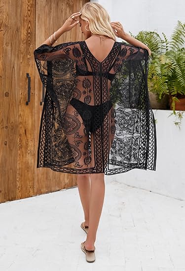 Sexy Elegant Lace Beach Cover Up for Women, Bathing Suit Cover Up, V-Neck Swimsuit Coverup for Poolside, Seaside and Party