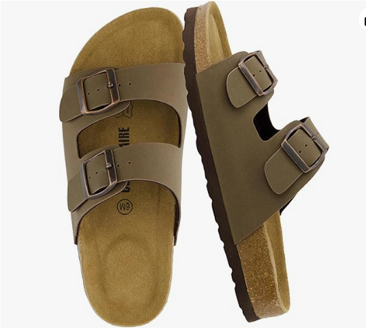 CUSHIONAIRE Lane Cork Footbed Sandals for Women – Comfortable Double Buckle Slip-On with Genuine Suede Footbed & Arch Support Slides for Women Footwear