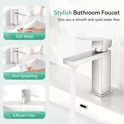 Faustina Brushed Bathroom Faucet,One Hole Bathroom Faucet Single Handle Bathroom Faucet with Pop Up Drain,Bathroom Vanity Faucet 1 Hole RV Sink Faucet Restroom Basin Faucet Stainless Steel