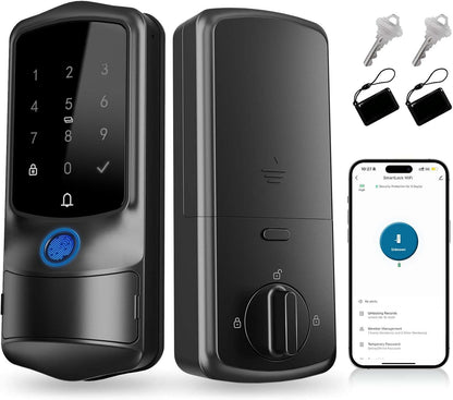 Smart Front Door Lock, Fingerprint Keyless Entry Door Lock with TUYA App Control, Auto Lock, Electronic Digital Locks with Touch Keypad, IP65 - Black