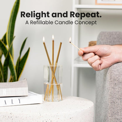 Refillable Candle Set - Unscented Paraffin Oil Candles Set with Metal Candlesticks, Glass Vase & Steel Funnel - Decorative Candles Gift Set for Home Decor, Events and Gifts