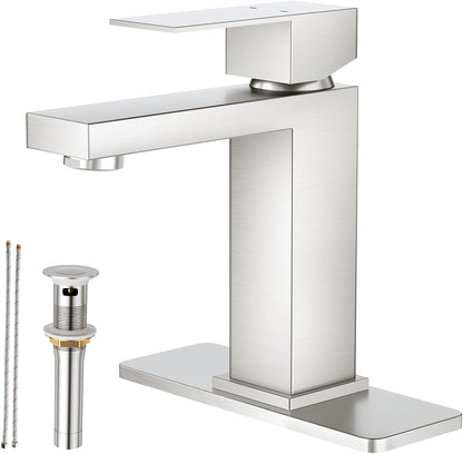 Faustina Brushed Bathroom Faucet,One Hole Bathroom Faucet Single Handle Bathroom Faucet with Pop Up Drain,Bathroom Vanity Faucet 1 Hole RV Sink Faucet Restroom Basin Faucet Stainless Steel