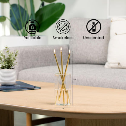 Refillable Candle Set - Unscented Paraffin Oil Candles Set with Metal Candlesticks, Glass Vase & Steel Funnel - Decorative Candles Gift Set for Home Decor, Events and Gifts