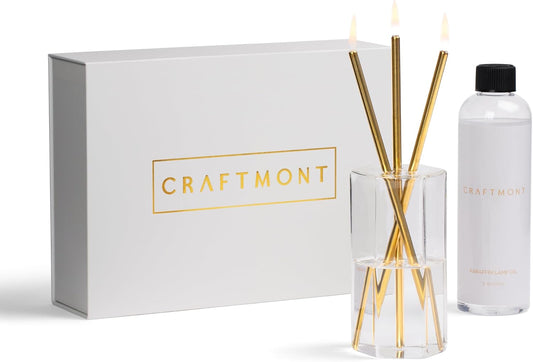 Refillable Candle Set - Unscented Paraffin Oil Candles Set with Metal Candlesticks, Glass Vase & Steel Funnel - Decorative Candles Gift Set for Home Decor, Events and Gifts