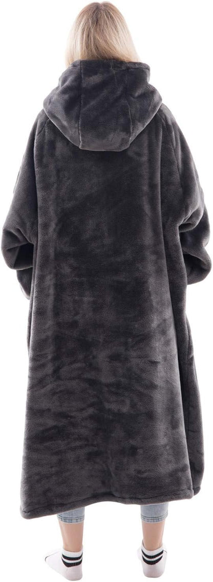 Waitu Wearable Blanket Sweatshirt Gifts for Women and Men, Warm and Cozy Giant Blanket Hoodie, Thick Flannel Blanket with Sleeves and Giant Pocket - Dark Gray