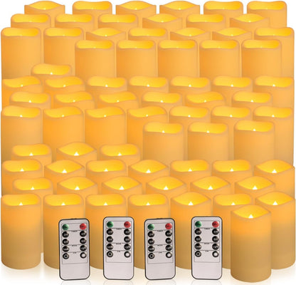 Set of 72 Waterproof Outdoor Flameless Candles, LED Candles with 4 Remote and Timer,(H 4" 5" 6" x D 2.2"),for Halloween Wedding Festiv