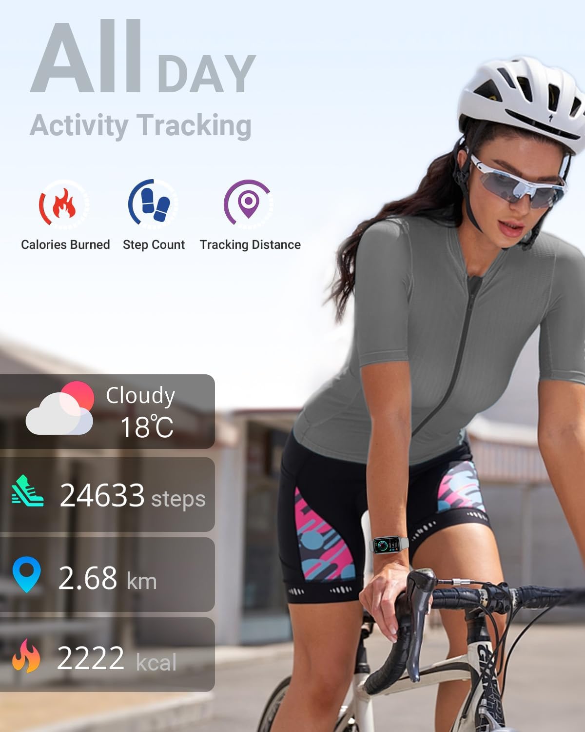 Health Fitness Tracker with 24/7 Heart Rate, Blood Oxygen, Blood Pressure, Sleep Tracker, 5ATM Waterproof Activity Trackers with Step Tracker, Pedometer (S & L Bands Included)