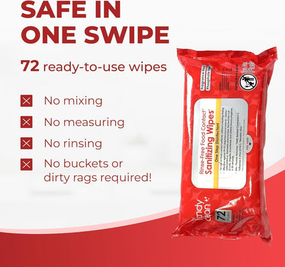 HandyClean Rinse-Free Food Contact Sanitizing Wipes Pouch, Multi Surface Cleaning Supplies for Kitchen and Professional Setting (72 Wipes Each)