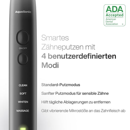 Aquasonic Black Series Ultra Whitening Toothbrush – ADA Accepted Electric Toothbrush- 8 Brush Heads & Travel Case – 40,000 VPM Electric Motor & Wireless Charging - 4 Modes w Smart Timer