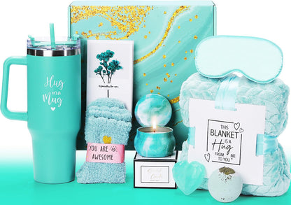 Gift Basket for Women, Best Birthday Gifts Set, Self Care Gift, Care Package, Get Well Soon Gift Box, Unique Ideas Spa Present Kit for Mom Girlfriend Her Sister Wife Friends Woman (Ocean)