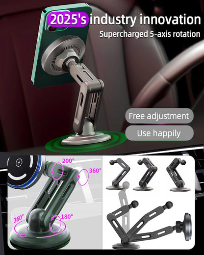Qi2 15W for MagSafe Car Mount Charger, LED Ambient Light, Retractable with Long Arm & 360Rotation, Dash Magnetic Wireless Car Charger, Car Phone Holder Mount for iPhone