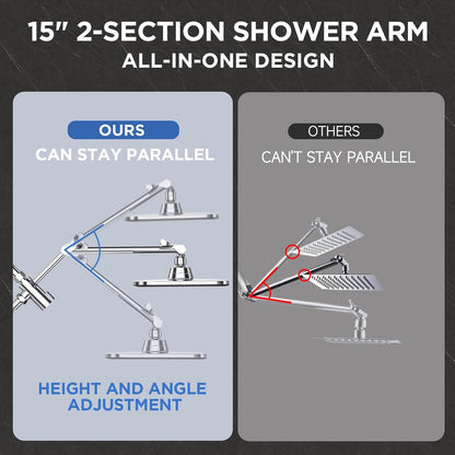 G-Promise All Metal 8 Inch Dual Square Shower Head with Handheld Spray Combo, Rain Shower Head, Adjustable Extension Arm, Smooth 3-Way Diverter, 71 Inch Extra Long Hose - A Bathroom Upgrade (Chrome)