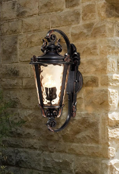 John Timberland Casa Marseille European Outdoor Wall Fixture Veranda Bronze Brown Ornate Scroll 36" Champagne Hammered Glass for Exterior House Porch Patio Outside Deck Garage Front Door Home