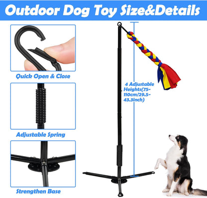 Tether Tug Outdoor Dog Toy,Interactive Exercise Game in Yard Park Tug of War for Large Medium Small Dog with 2 Rope Toy and Bell Pull Chase and Solo Play