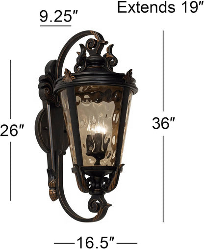 John Timberland Casa Marseille European Outdoor Wall Fixture Veranda Bronze Brown Ornate Scroll 36" Champagne Hammered Glass for Exterior House Porch Patio Outside Deck Garage Front Door Home